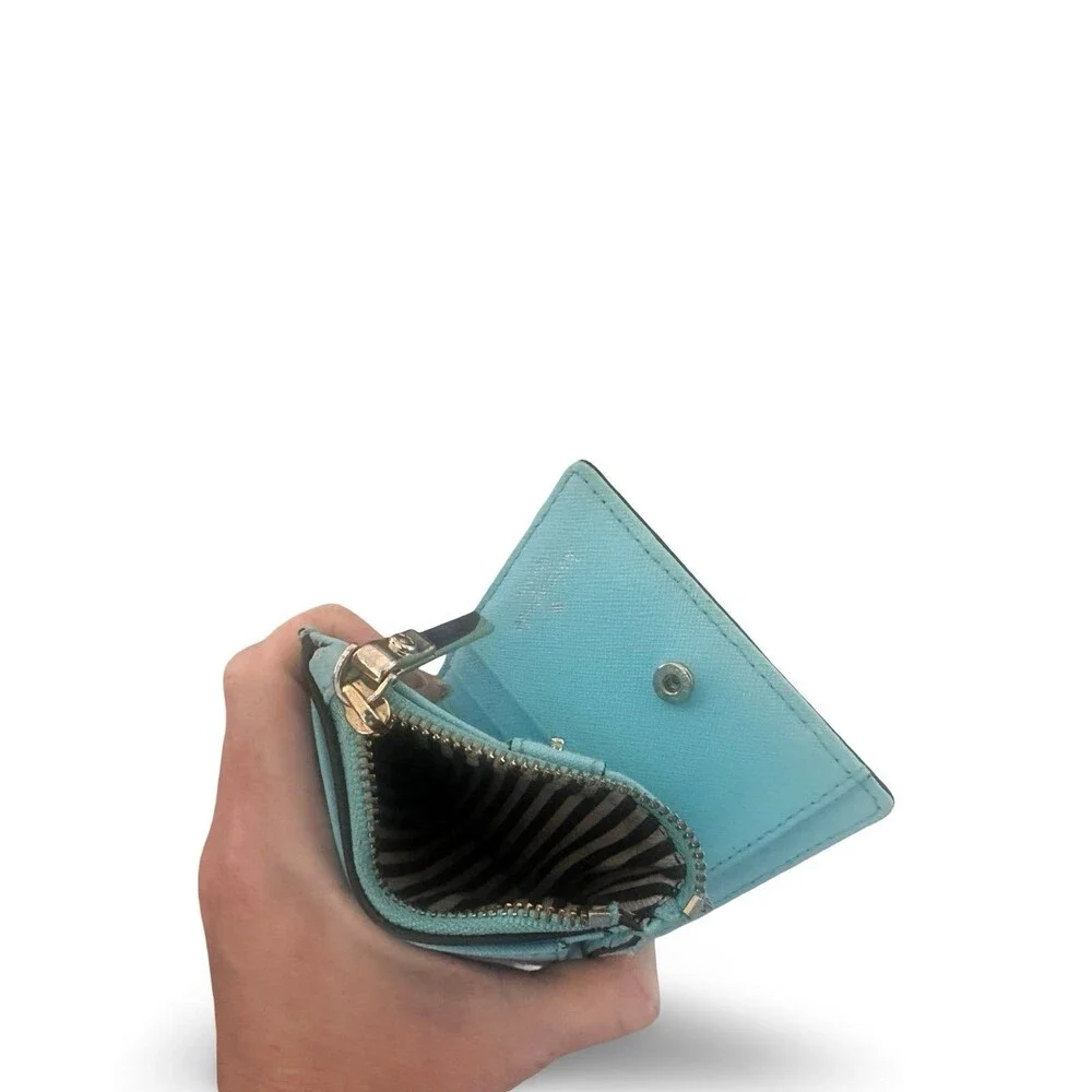 Kate Spade Staci Tiffany Blue Color Saffiano Leather Compact Wallet Cards Cash